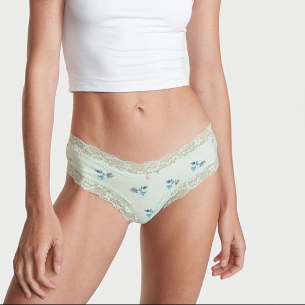 Victoria's Secret Lace Trim Cheeky Panty Winter Ice XL NEW